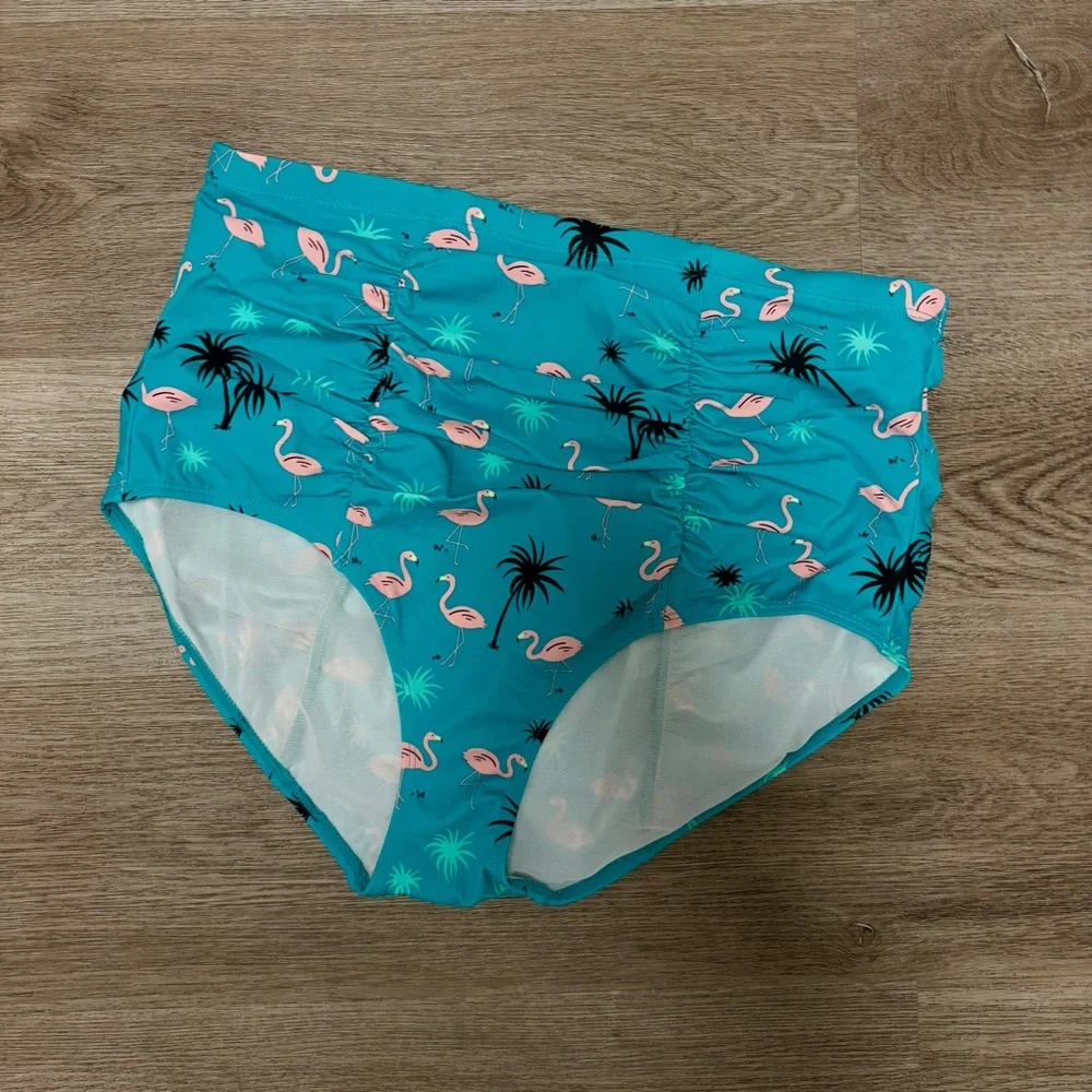 Torrid Pink Flamingo High Rise Ruched Bikini Bottoms M4